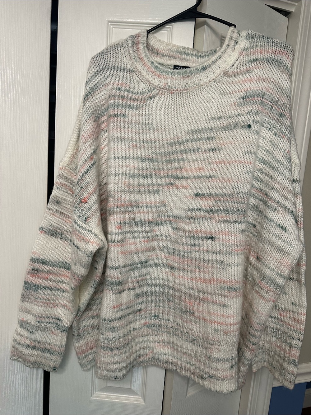 torrid Cream Marled Crewneck Sweater with Pink & Gray Flecks